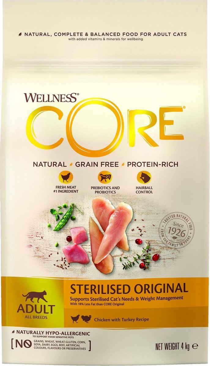  Wellness Core Kattenvoer Sterilised Kip - Kalkoen 4 Kg