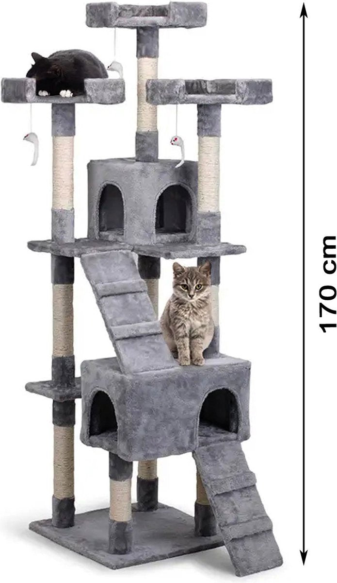  Krabpaal XXL Voor Kat -170 Cm -Grijs - Kattenboom Voor Grote Katten - Kattenhuis Van Sisal - XXL Klimpaal Voor Meerdere Katten