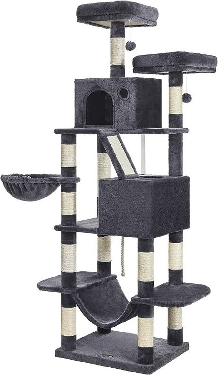  MIRA Home - Krabpaal - Klimpaal - Zwart/wit - Spaanplaat/pluche - 60x50x206