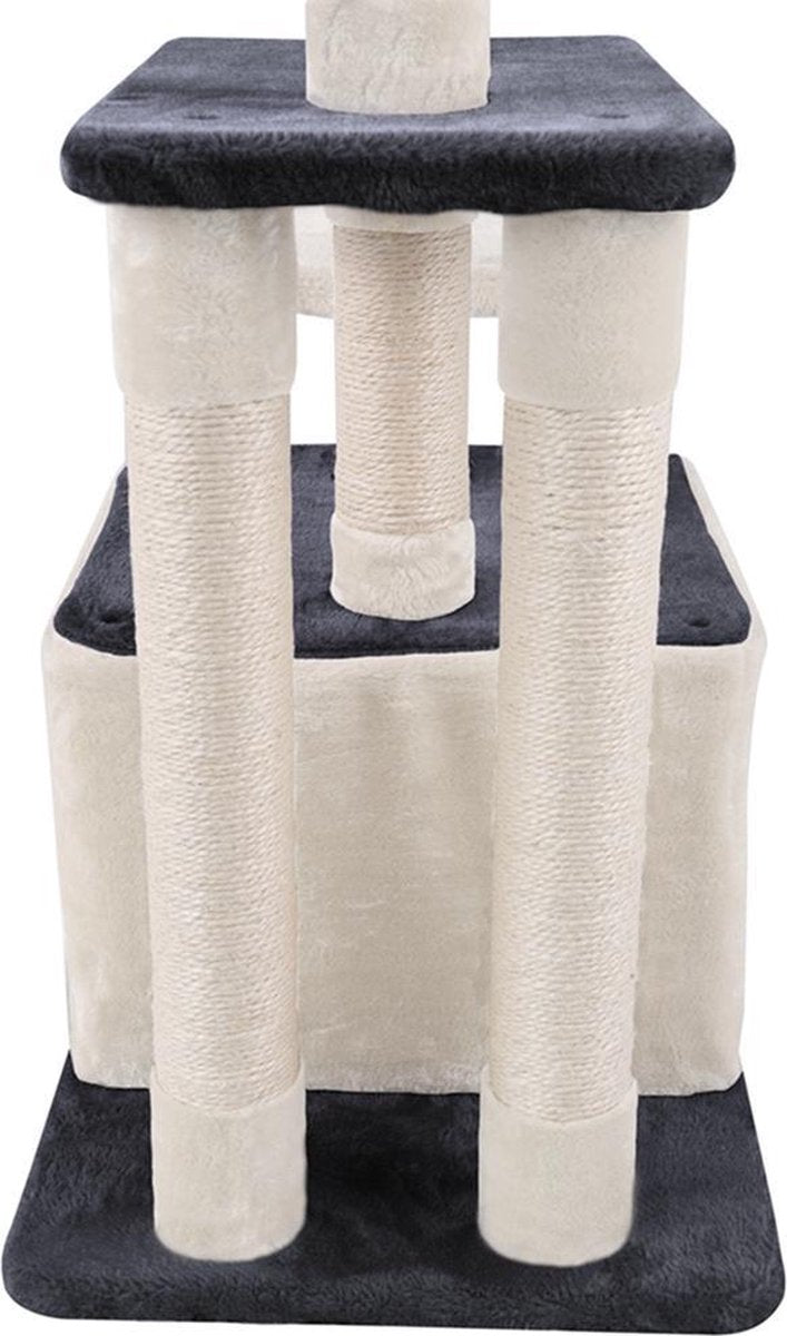 Merkloos MC Star Krabpaal 100cm Met Schraper Meerdere Platforms, Tweedeurs Kattengrotten, Speelgoedballen Met Bellen, Krabbed Natuurlijk Sisal Katten Spelletjes - Grijs&amp;Beige, 100cm