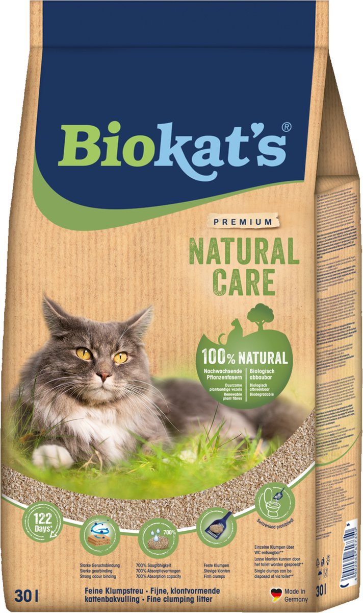  Biokat's Natural Care - 30 L - Kattenbakvulling - Klontvormend - Zonder Geur