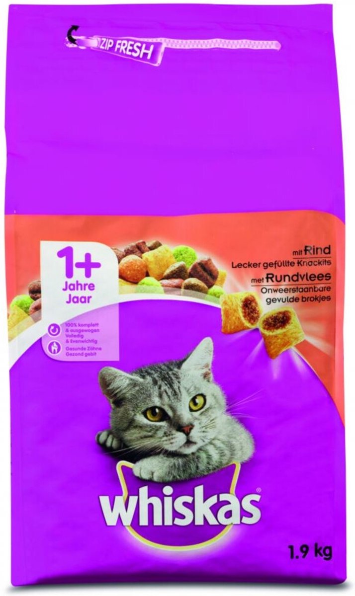  Whiskas Brokjes Adult Rund - Kattenvoer - 1 X 1,9 Kg