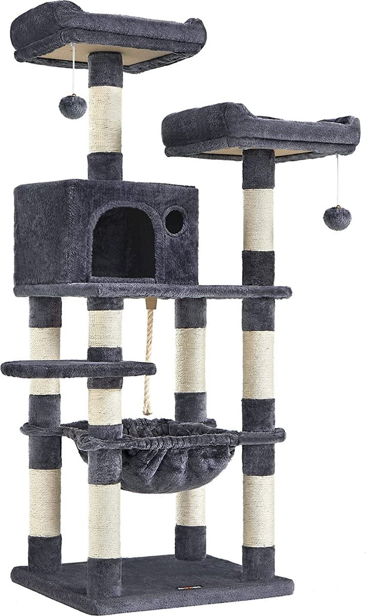  Krabpaal, Kattenboom 143 Cm, 2 Gezellige Uitkijkplateaus, Rookgrijs PCT15GYZ