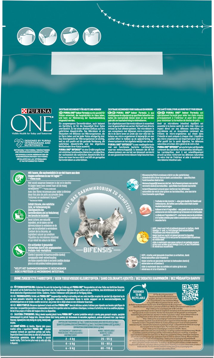  Purina ONE Adult Indoor - Kattenvoer Kalkoen - 3 Kg