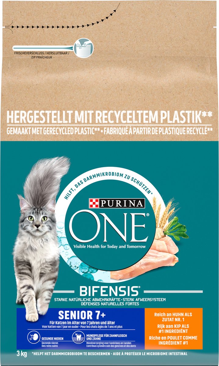  Purina ONE Senior - Kattenvoer Kip &amp; Volkoren Granen - 3 Kg
