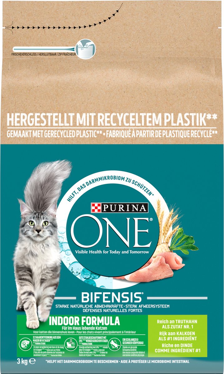  Purina ONE Adult Indoor - Kattenvoer Kalkoen - 3 Kg