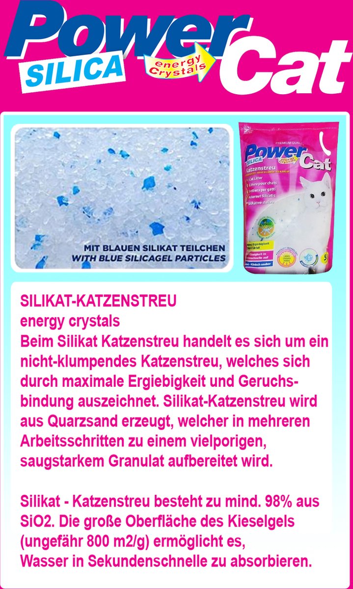 Merkloos PowerCat Silicaat Kattenbakvulling Met Energy Kristallen - 12 X 5L