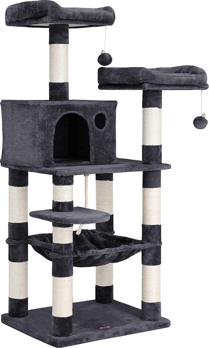  Kat Krabpaal Voor Meerdere Katten - Met Hokje En Plateaus - Grote Of Kleine Katten - Grijs En Wit