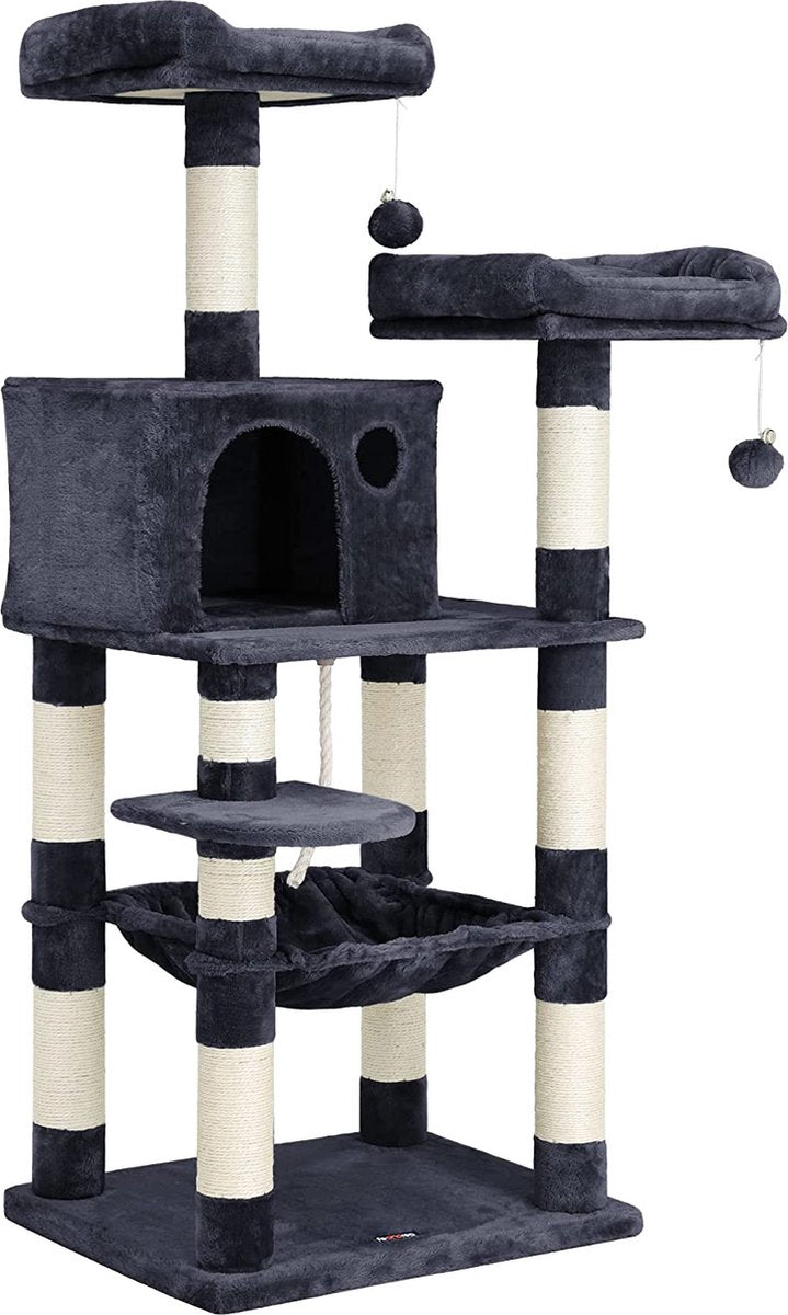  Krabpaal Voor Katten - Kattenboom - Met 2 Uitkijkplateaus - Grijs