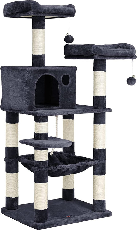  Krabpaal Voor Katten - Kattenboom - Met 2 Uitkijkplateaus - Grijs