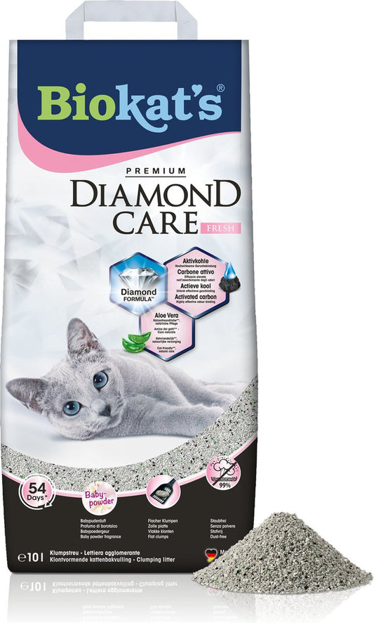  Biokat's Diamond Care Fresh - 10 L - Kattenbakvulling - Klontvormend - Babypoeder Geur - Aktieve Kool