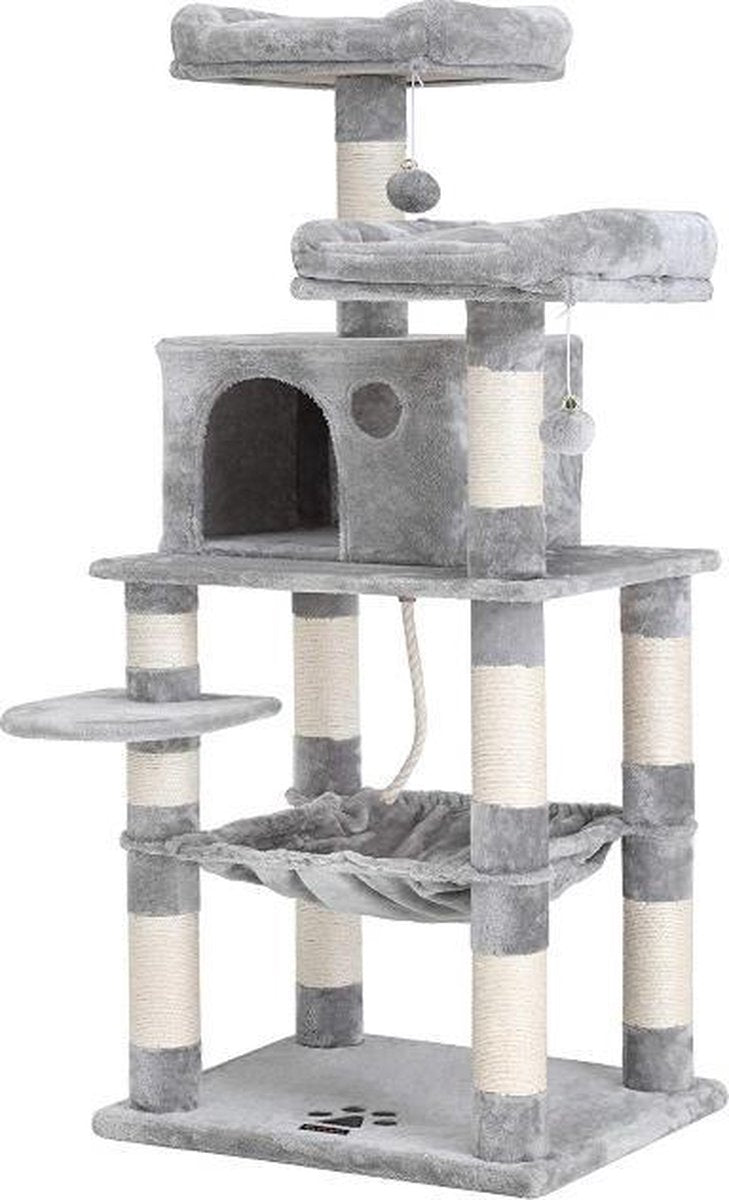  MIRA Home Krabpaal - Kattentoren - Huisdieren - Stabiel - Hout - Grijs/Wit - 55x45x143