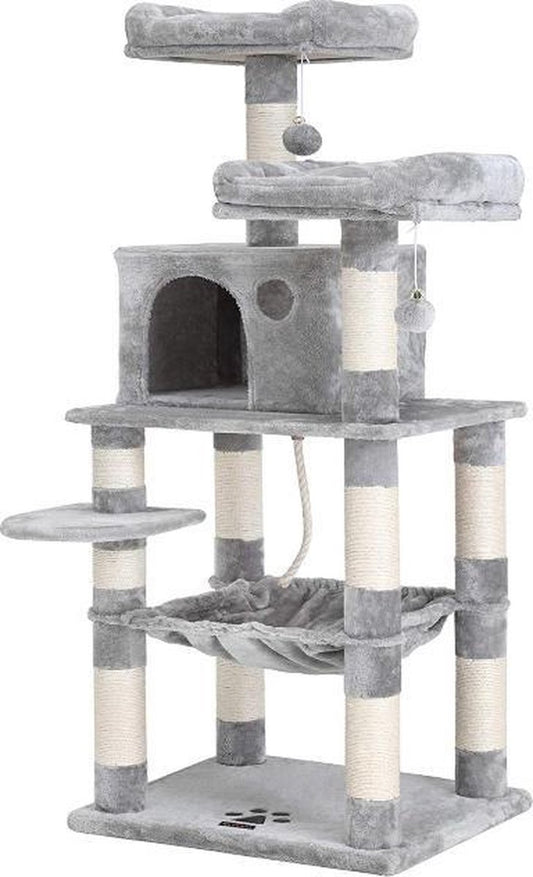  MIRA Home Krabpaal - Kattentoren - Huisdieren - Stabiel - Hout - Grijs/Wit - 55x45x143