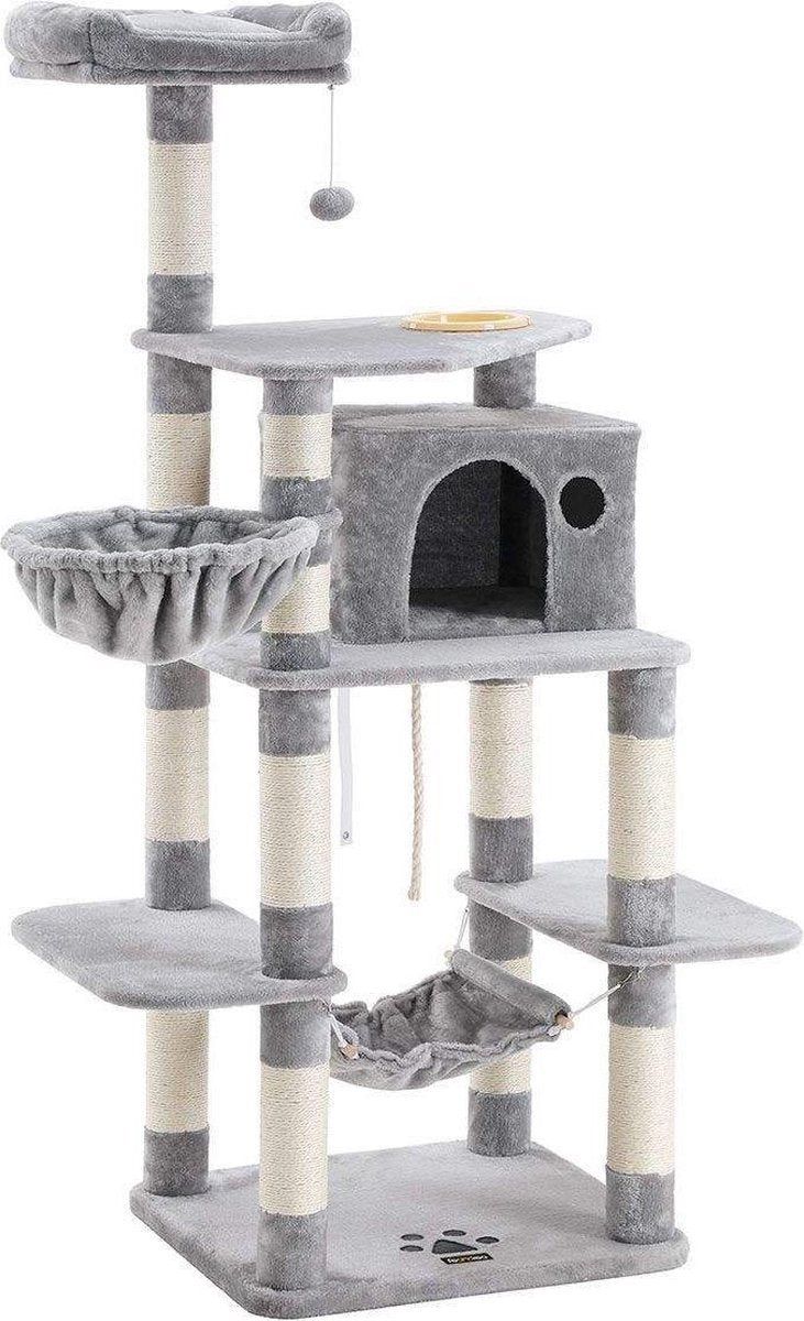 Merkloos Stevige Krabpaal Met Kattenbak, Met Sisal Omwikkelde Krabpunten, Mand En Grot, Klimboom Voor Katten 164 Cm Hoog, Lichtgrijs PCT99W
