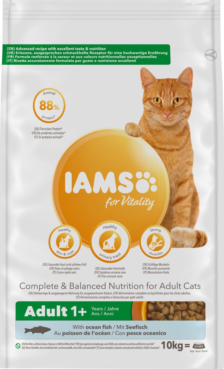  Iams Cat Adult - Vis &amp; Kip - Kattenvoer - 10 Kg