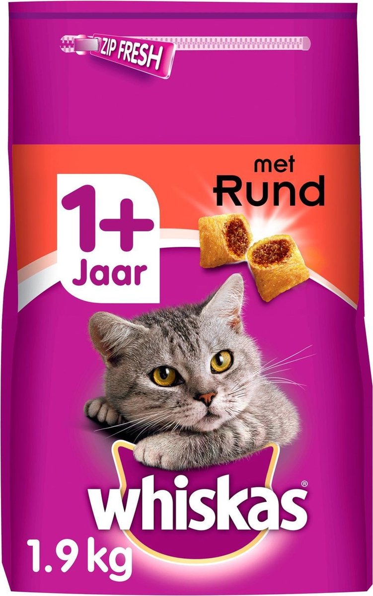  Whiskas Brokjes Adult Rund - Kattenvoer - 1 X 1,9 Kg