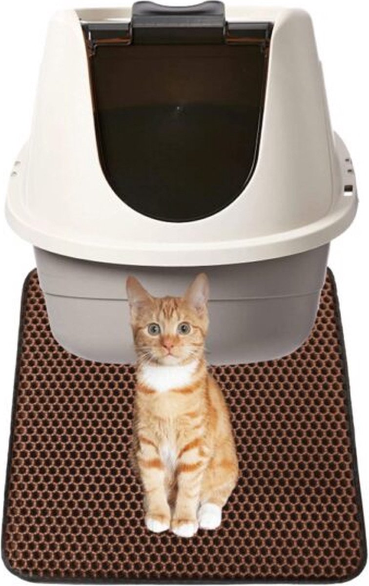  IGOODS - Kattenbakmat Met Filter - 45 X 60 - Waterdicht - Dubbele Laag - Bruin