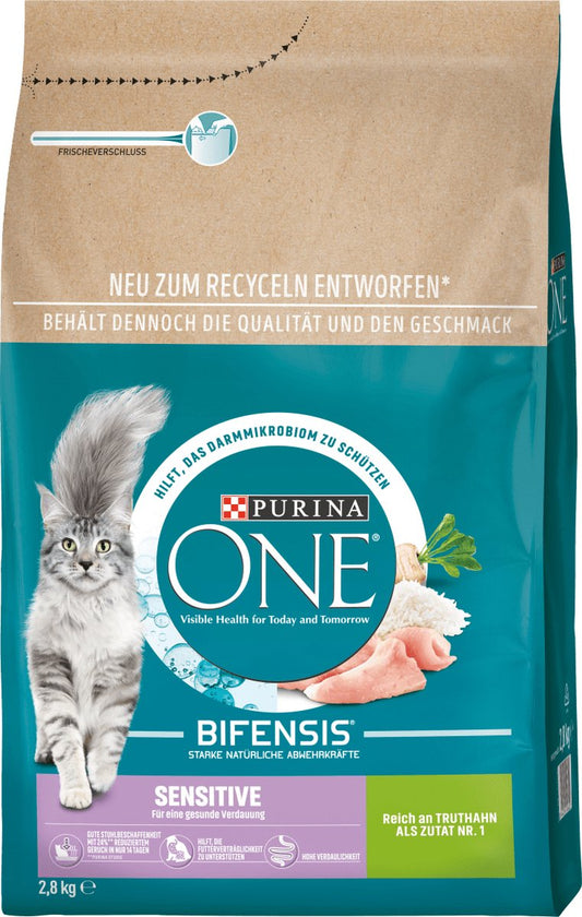  PURINA ONE Droog Kattenvoer Sensitive Met Kalkoen &amp; Rijst, Adult, 2.8 Kg