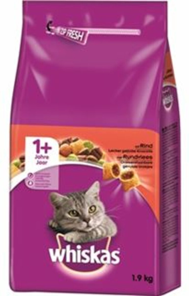  Whiskas Brokjes Adult Rund - Kattenvoer - 1 X 1,9 Kg