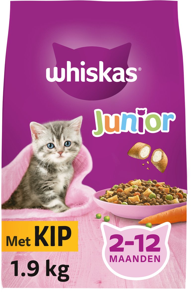 Whiskas Junior - Kattenbrokken - Kip - Zak 6 X 1,9 Kg