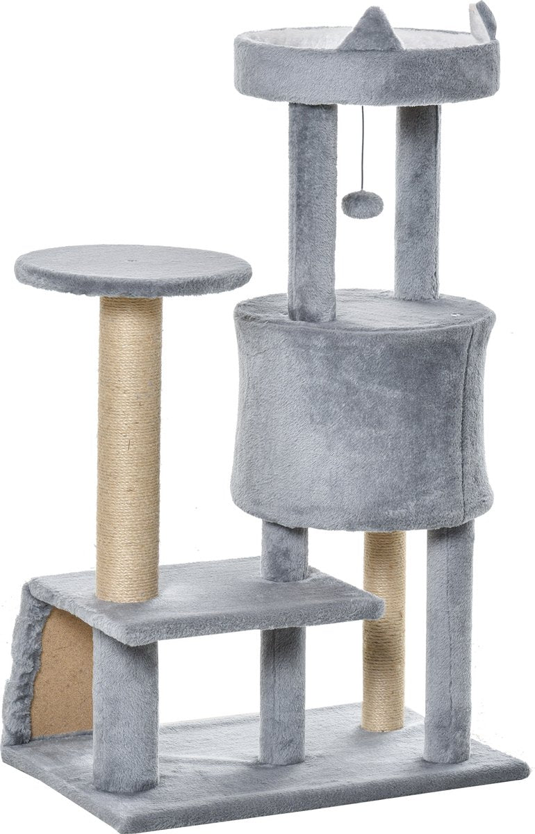  PawHut Krabpaal Kattenboom Met Kattengrot Trap Spaanplaat Jute Grijs D30-360