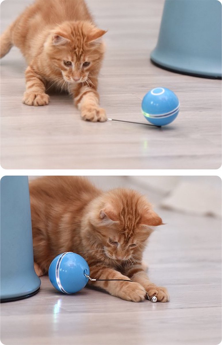  Otiume Elektrische Speelbal - Slimme Interactieve Zelfrollende Bal - Speelgoed Voor Katten - Kattenspeelgoed - Blauw