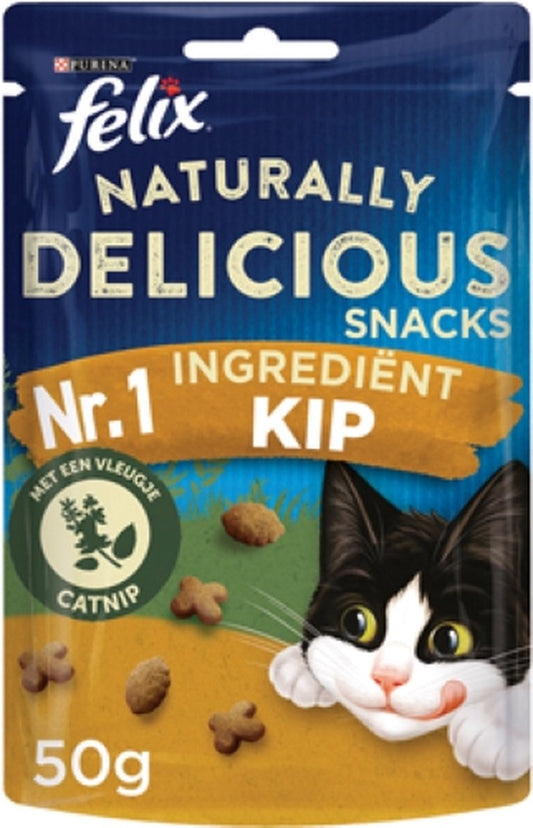  Felix Naturally Delicious Kip &amp; Catnip - Kattensnacks - 8 X 50g
