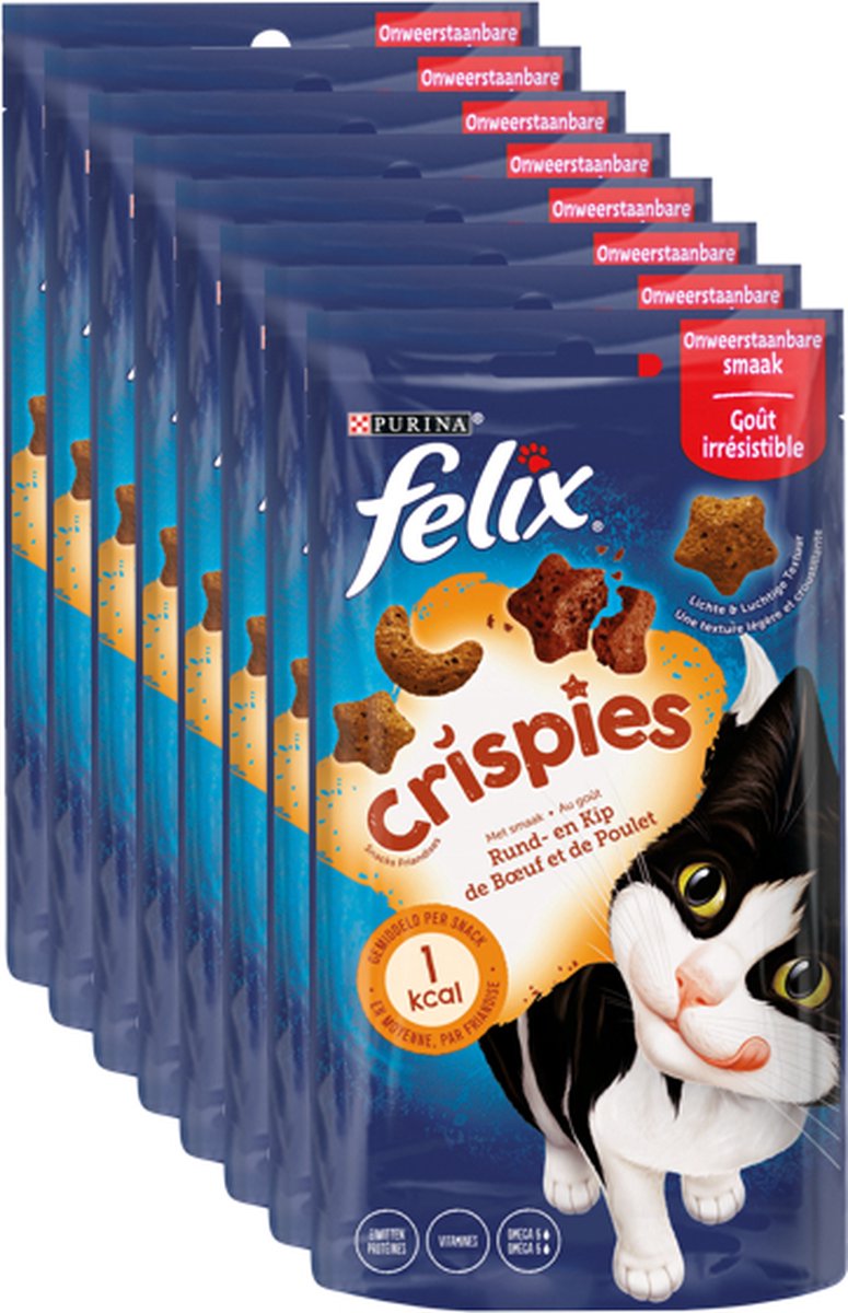  Felix Crispies - Kattensnacks Rund &amp; Kip - 8 X 45g