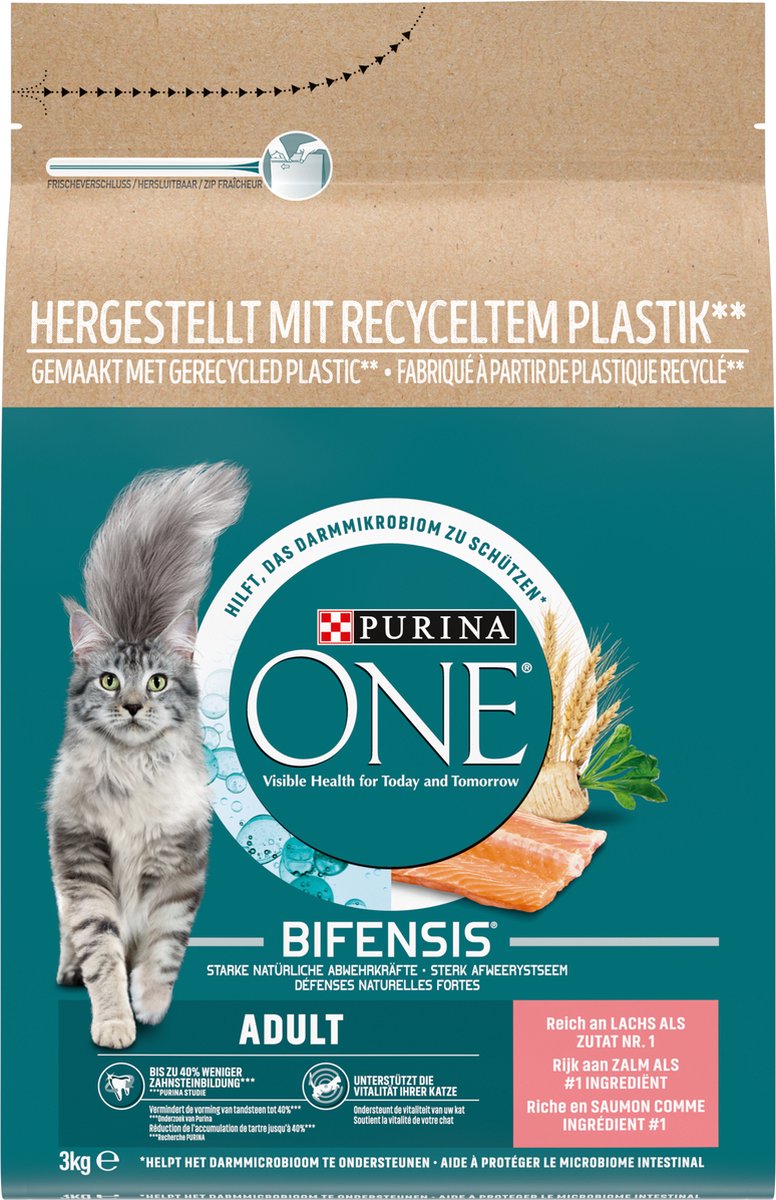  Purina ONE Adult - Kattenvoer Zalm &amp; Volkoren Granen - 3kg