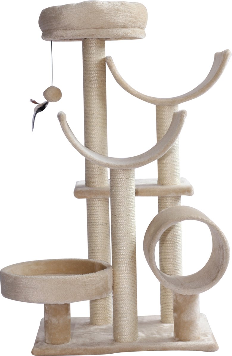  PawHut Kattenboom Kattenkrabboom Speelgoed Tunnel Katten Klimboom Krabboom Beige D30-191