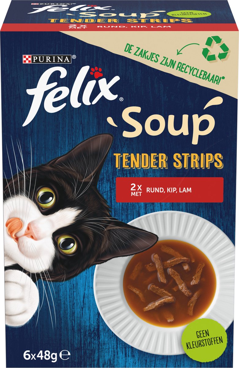  Felix Soup Tender Strips Met Rund, Kip &amp; Lam - Katten Natvoer - 24 X 48g