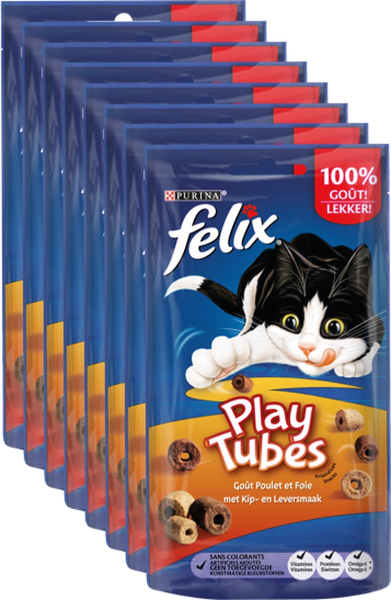  Felix PlayTubes - Kattensnacks - Kip &amp; Lever - 8 X 50g