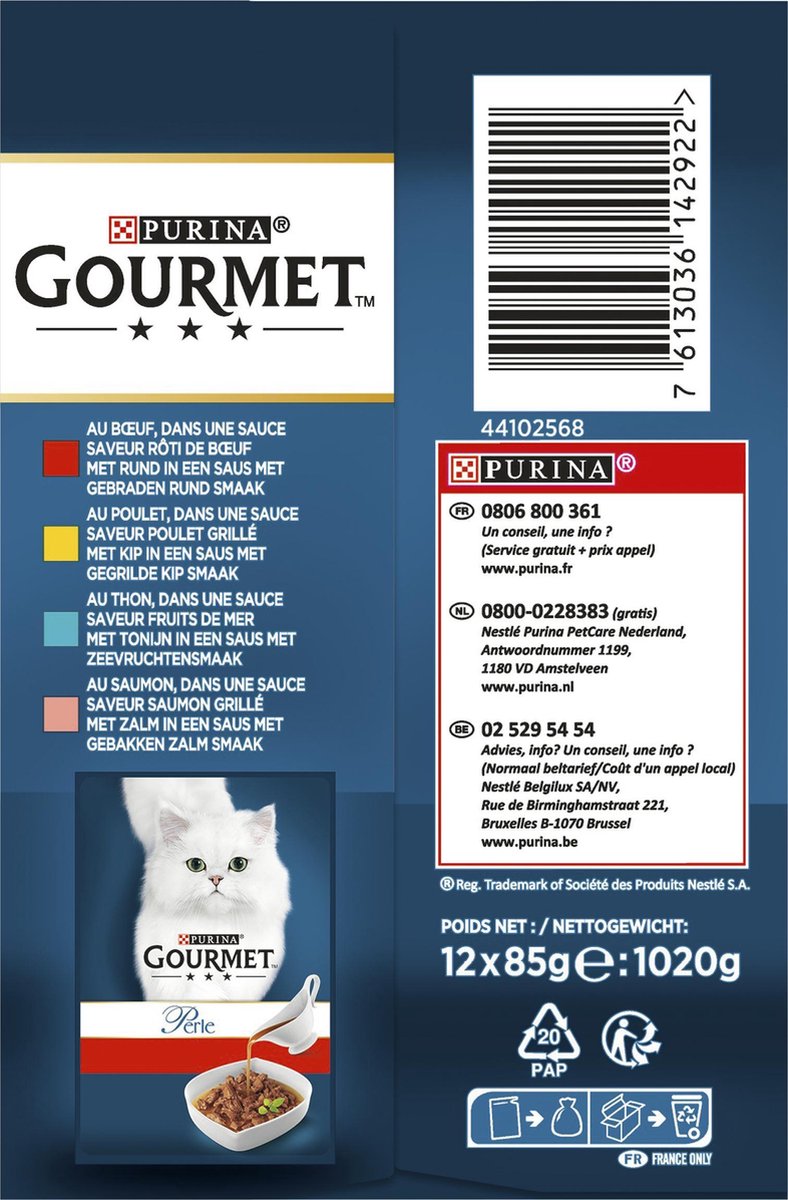  Gourmet Perle Sauce Delight - Kattenvoer Natvoer - Rund, Kip, Tonijn &amp; Zalm - 48 X 85 Gr
