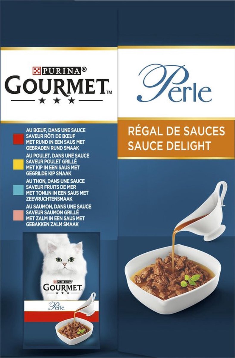  Gourmet Perle Sauce Delight - Kattenvoer Natvoer - Rund, Kip, Tonijn &amp; Zalm - 48 X 85 Gr
