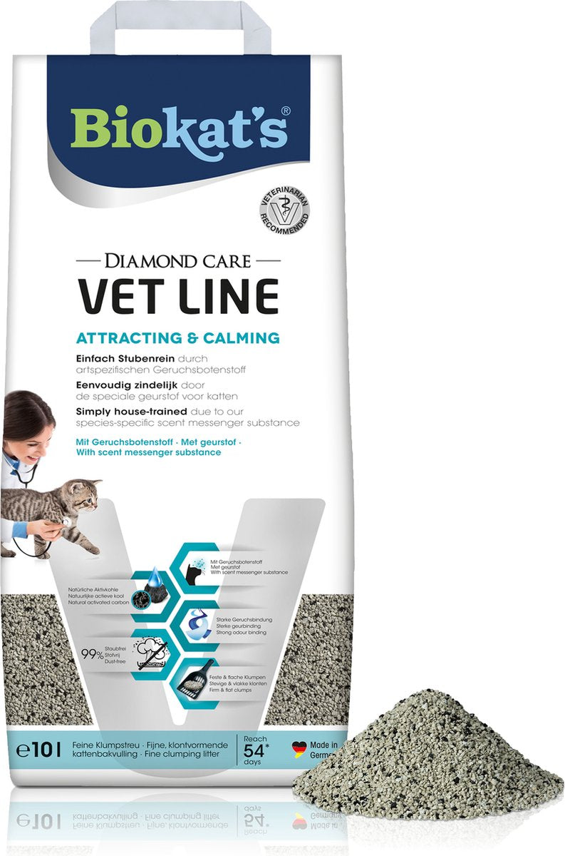  Biokat's Diamond Care Attracting &amp; Calming - 10 L - Kattenbakvulling - Klontvormende - Zonder Geur - Aktieve Kool - Voor Jonge, Gestresste Of Oudere Katten
