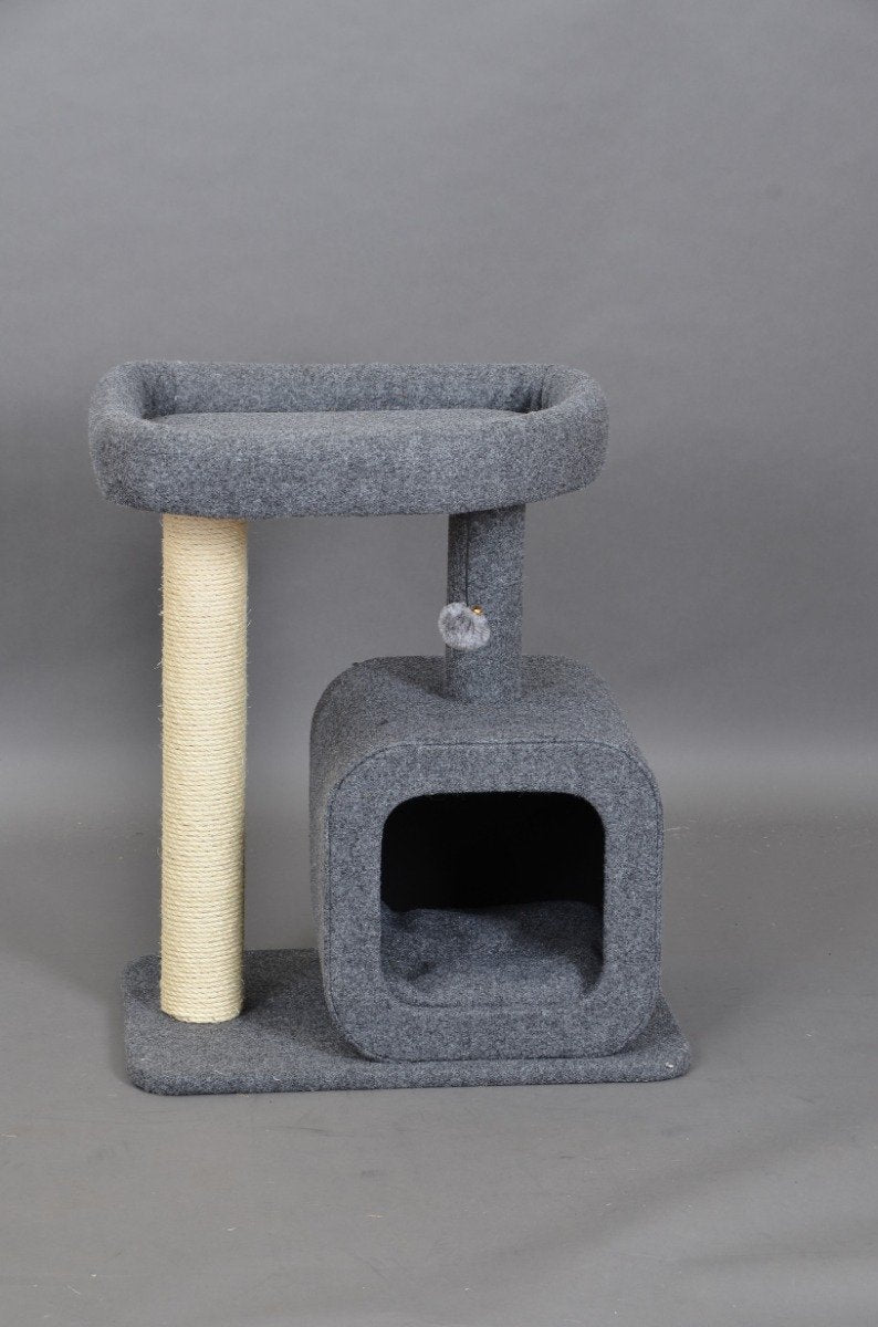  Katten Krabpaal Met Huisje | Grijs | 60 X 40 X 70 Cm Kattenboom Met Ligbed