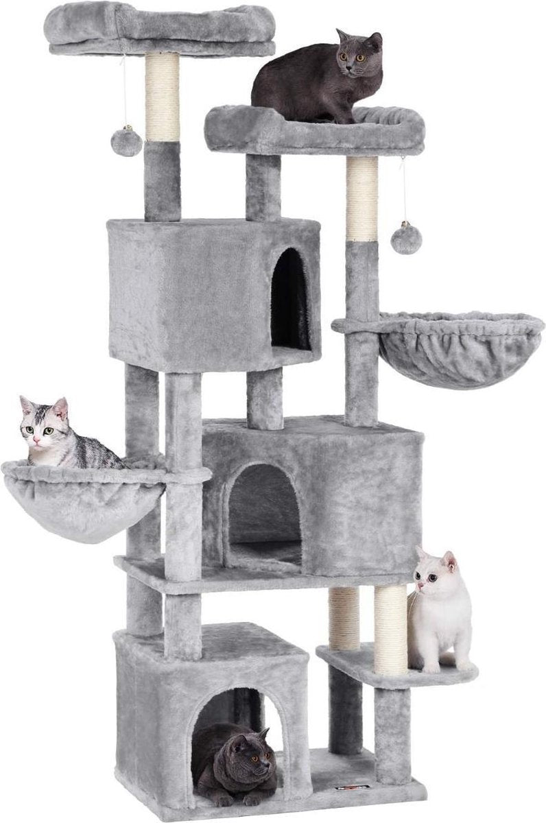  Songmics Kattenboom Groot, Met 3 Kattengrotten - Grijs - Sisal