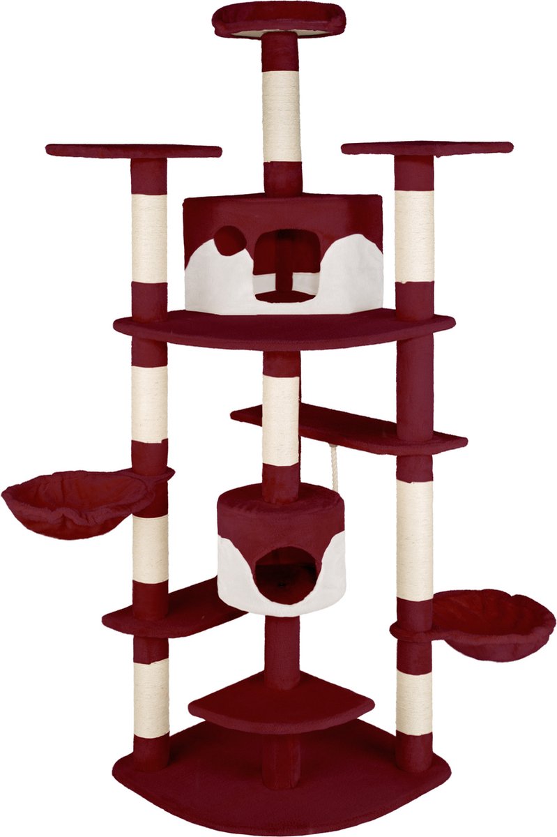  Tectake - Krabpaal Fippi Kattenkrabpaal - 201 Cm Hoog - Rood/wit - 402187