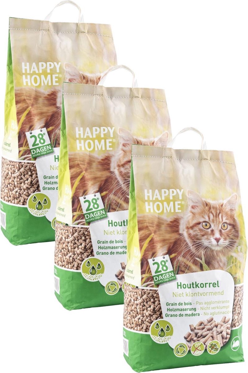  Happy Home Natural Wood - Kattenbakvulling - 3 X 20 L