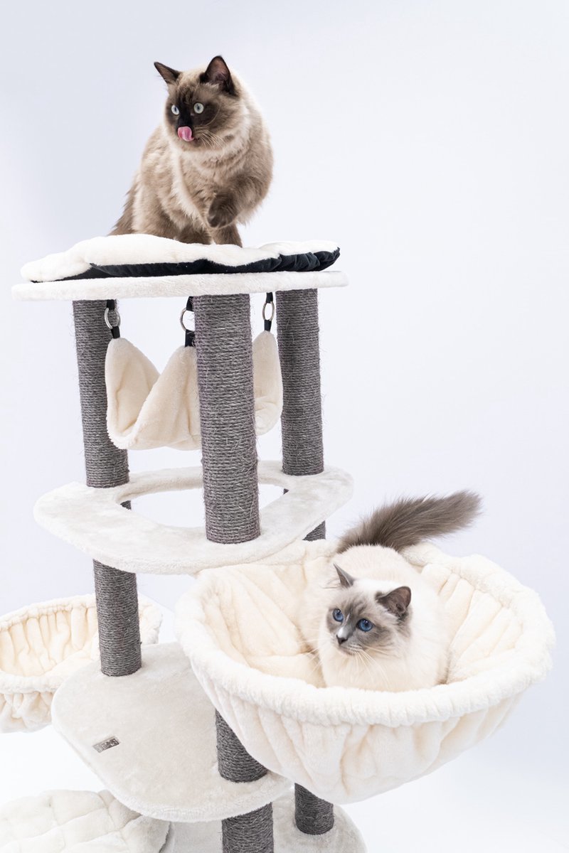  Petrebels Catharina 160 Krabpaal - Creme - 2 Hangmatten - Grote Katten