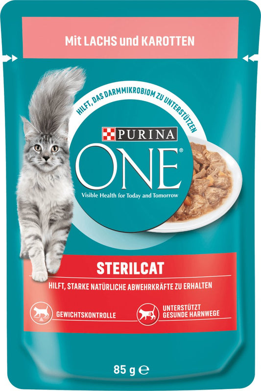  PURINA ONE Katten Natvoer Sterilcat Met Zalm &amp; Wortelen In Saus, 85 G