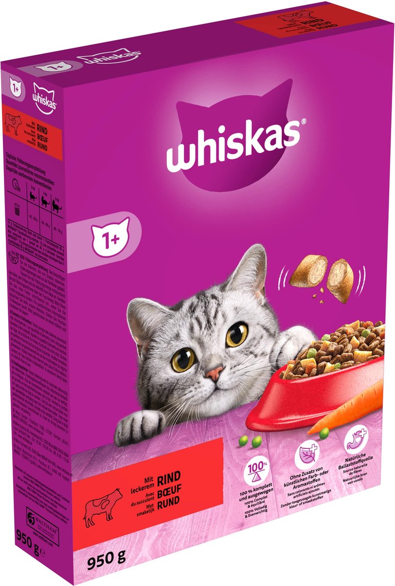  Whiskas 1+ Kattenbrokken - Rund - Doos 5 X 950 G