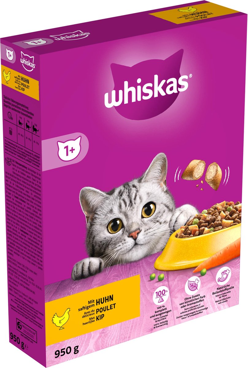  Whiskas 1+ Kattenbrokken - Kip - Doos 5 X 950 G