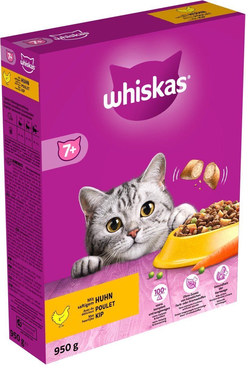  Whiskas 7+ Kattenbrokken - Kip - Doos 5 X 950 G