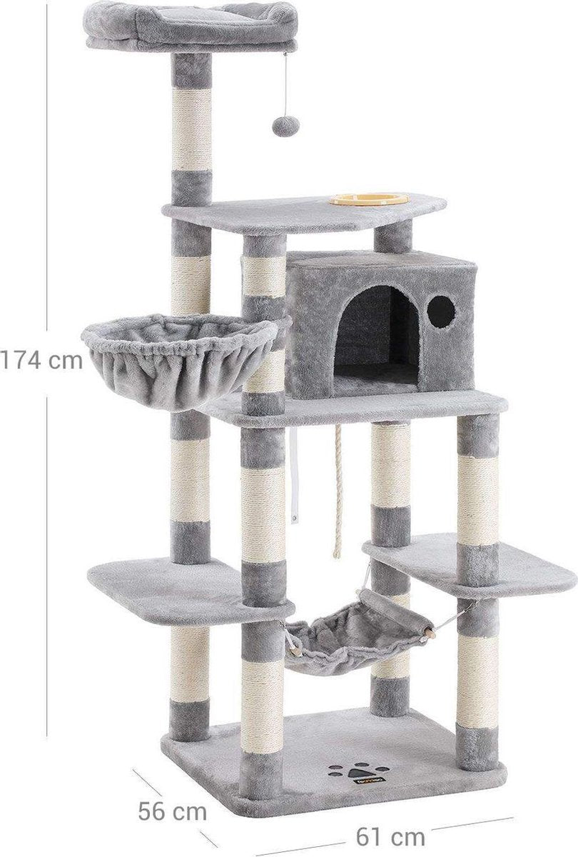 Merkloos Stevige Krabpaal Met Kattenbak, Met Sisal Omwikkelde Krabpunten, Mand En Grot, Klimboom Voor Katten 164 Cm Hoog, Lichtgrijs PCT99W