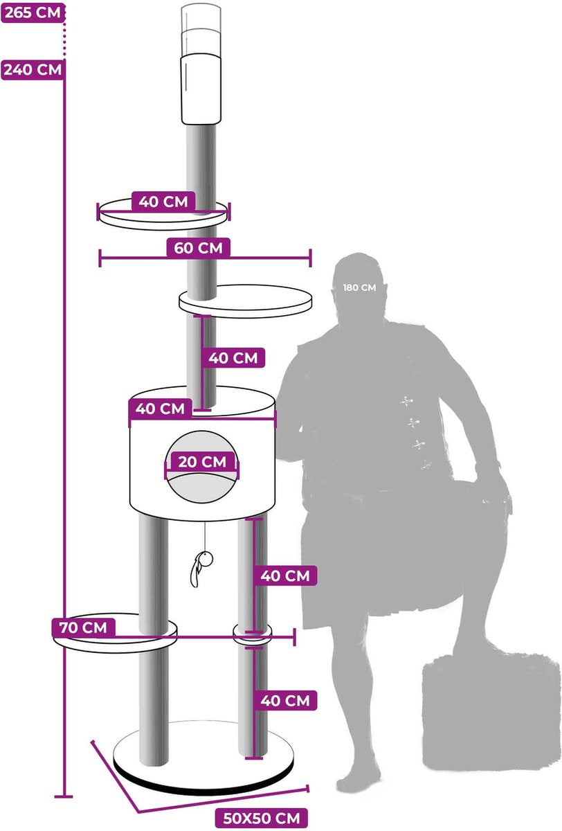  Petrebels Anna 240 Krabpaal - Creme - 240 Tot 265 Cm - Met Plafondspanner