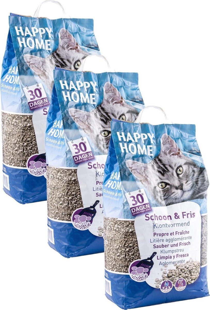  Happy Home Clumping Clean - Kattenbakvulling - 3 X 20 L