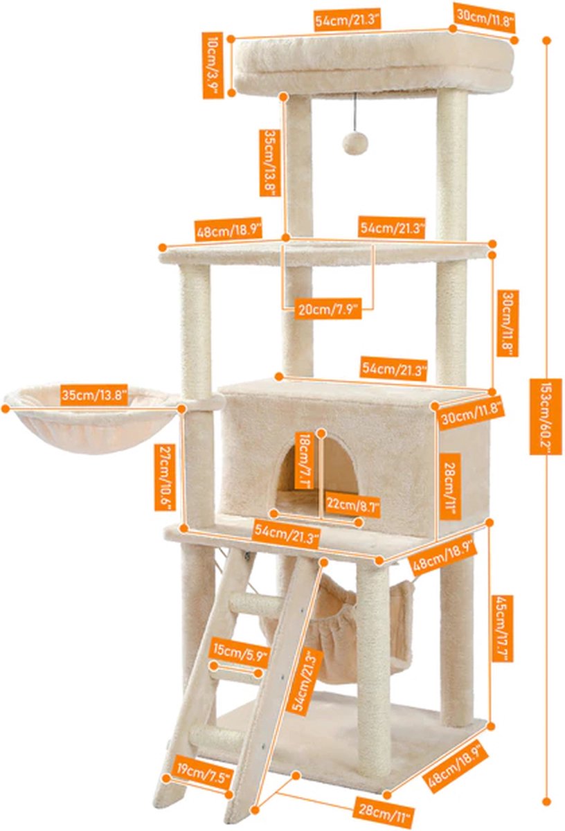  InHarmony - Katten Krab Toren Beige - Kattenkrab Toren - Katten Krabpaal - Krabpaal Kat - Krabpaal - Kattenpaal Krabpaal - Katten Paal Voor Grote Katten En Katten Paal Voor Kleine Katten
