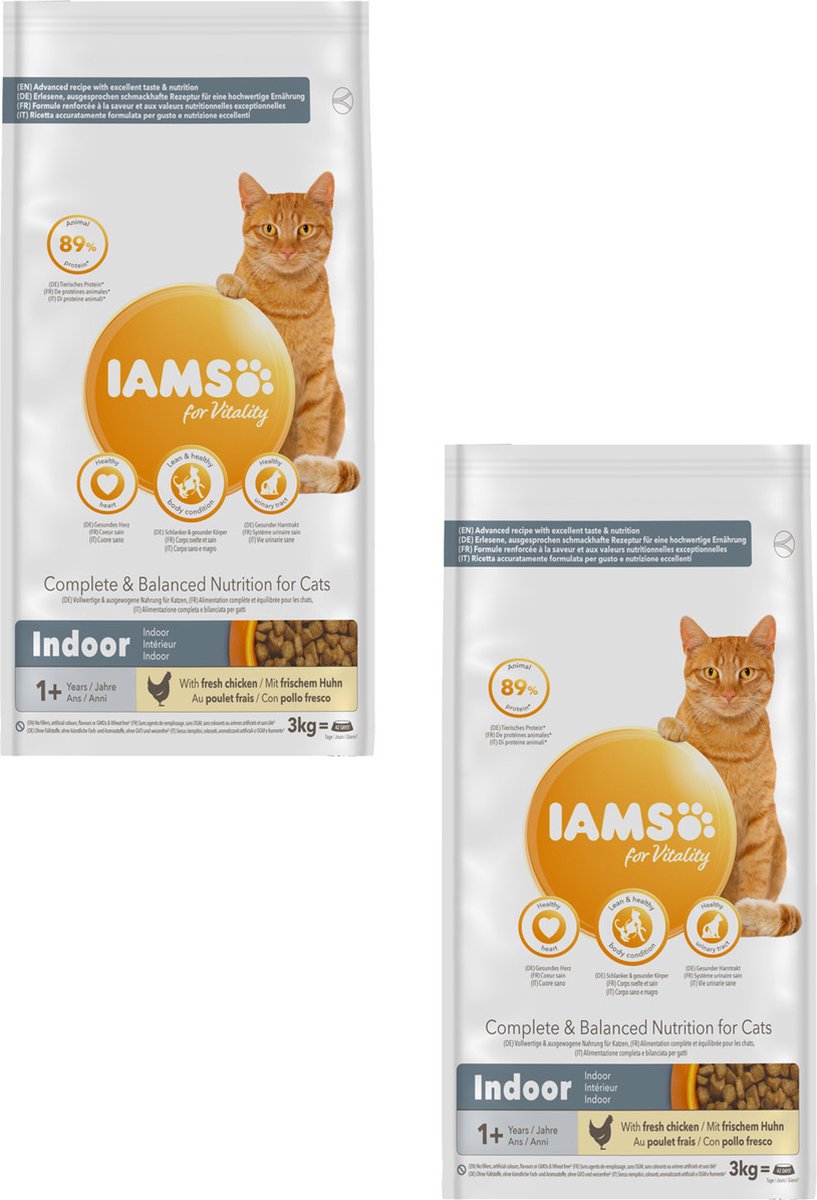  Iams Cat Adult Indoor - Kattenvoer - 2 X Kip 3 Kg