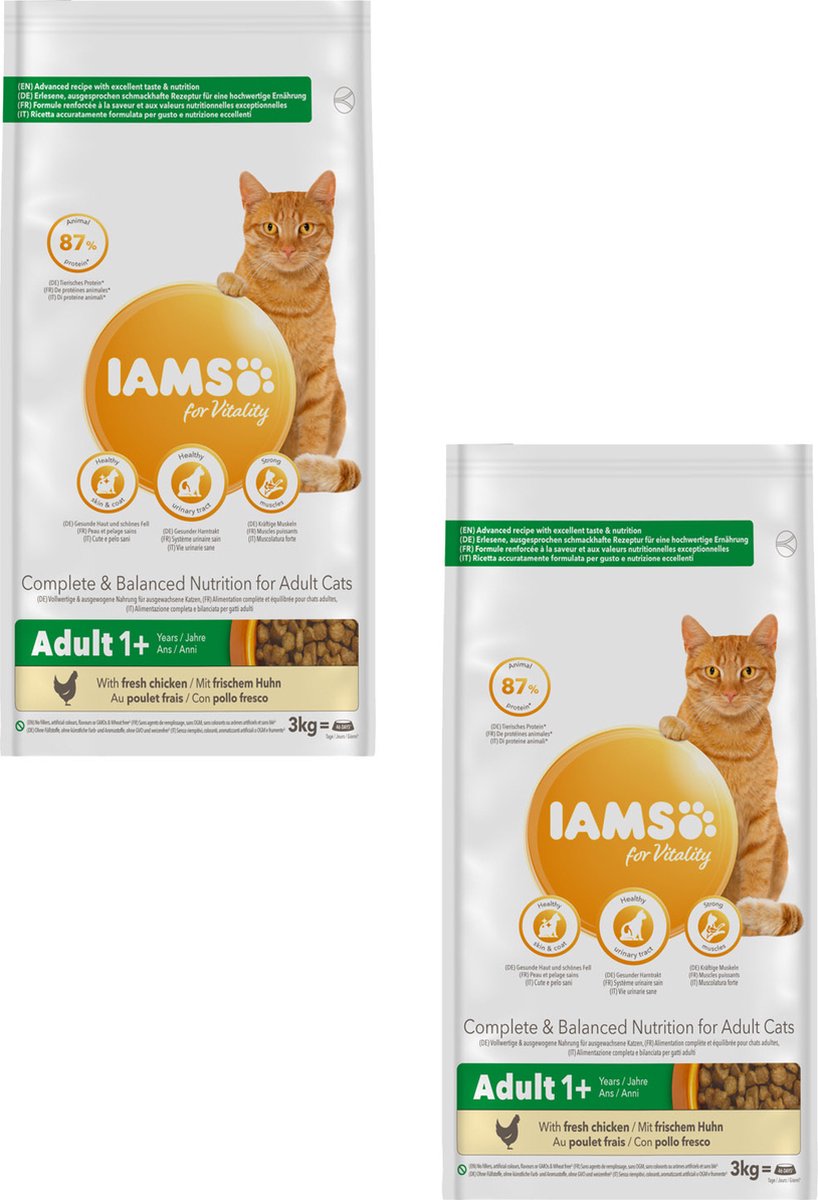 Iams Cat Adult Kip - Kattenvoer - 2 X 3 Kg